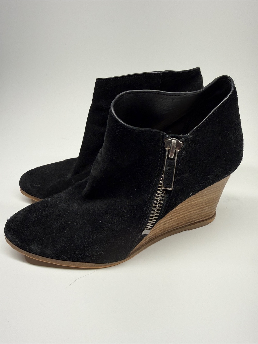 1. State Black Suede Wedge Bootie with Side Zip